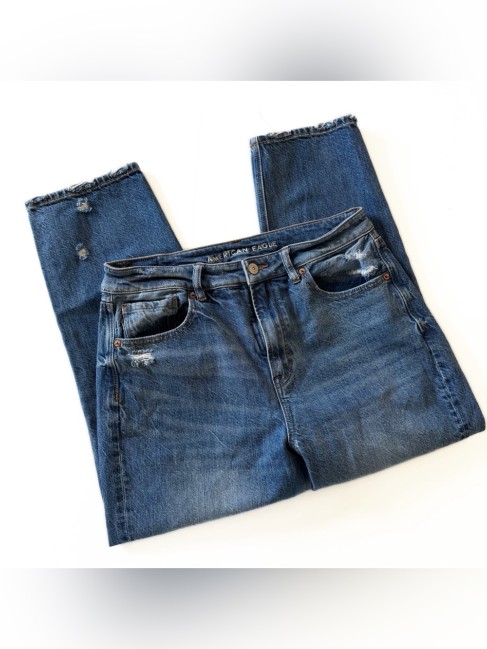 American Eagle Jeans Womens 10 X Short Mom Jeans Comfort Stretch Distressed